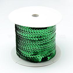 Abalorios de plástico paillette, cuentas de lentejuelas, accesorios del ornamento, plano y redondo, verde, 6mm, aproximamente 100 yardas / rodillo