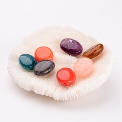 Perles acryliques, style de pierres fines imitation, ovale, couleur mixte, Longueur 19mm,  largeur de 15 mm, épaisseur de 7.5mm, Trou: 2mm, environ 344 pcs/500 g