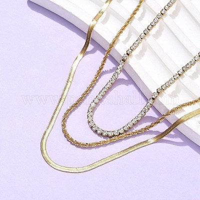 Женские колье из нержавеющей стали 304 с кристаллами и стразами в один слой NJEW-C083-04G-1