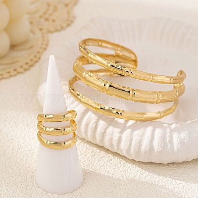 Комплект из браслета-манжеты и колец-манжет из сплава бамбукового соединения FS-WG990BE-01-1