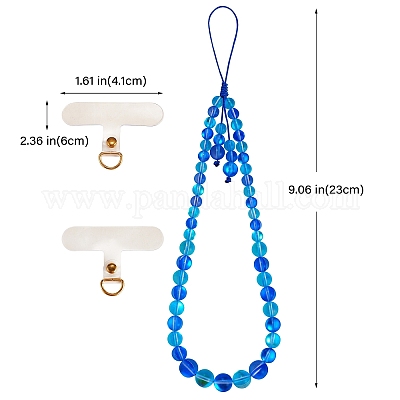 Круглые мобильные ремешки из синтетического лунного камня с бусинами HJEW-SW00042-08-1