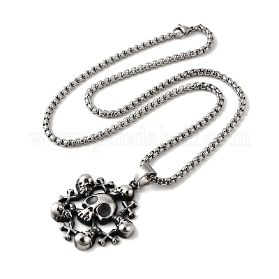 Ожерелья с подвеской в виде черепа из нержавеющей стали 304 для женщин и мужчин NJEW-Z076-01AS-1