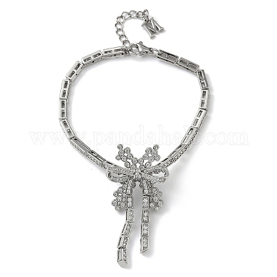 Браслеты-цепочки с бантом из латуни с микропаве из кубических цирконий для женщин BJEW-A279-01P-1