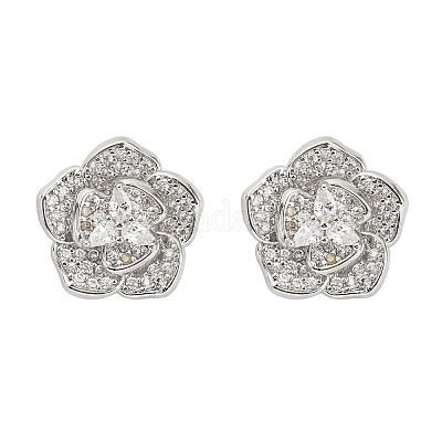 Серьги-гвоздики из латуни с микро-паве и прозрачным фианитом EJEW-M082-19P-1