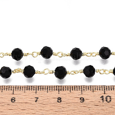 Цепочки ручной работы из латуни и стеклянных бусин KK-N281-11G-1