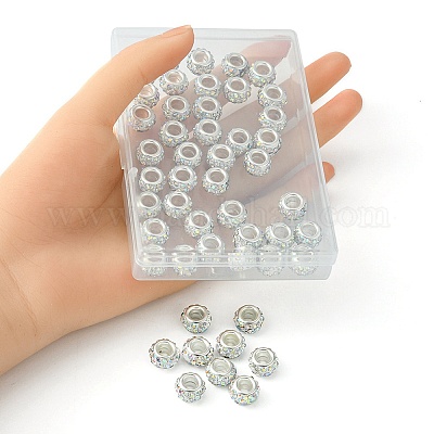 50шт европейские бусины с большими отверстиями и стразами из полимерной глины FPDL-YW0001-01B-1