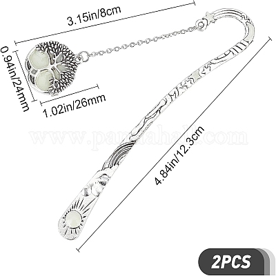 3 шт. 2 плоских круглых закладки с деревом жизни из цинкового сплава со светящейся поверхностью AJEW-GF0003-78-1