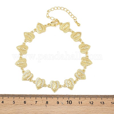 Браслеты-цепочки из латуни с микропаве из прозрачных кубических цирконий на тему Девы Марии для женщин BJEW-A090-08C-G-1