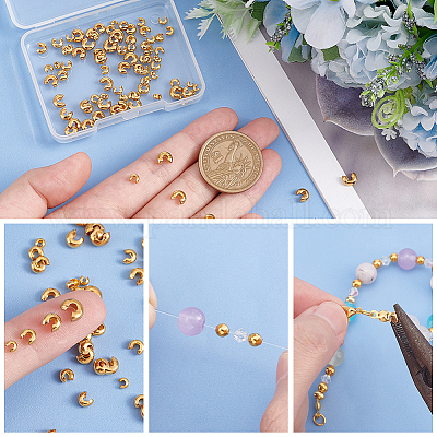 Shop UNICRAFTALE 120pcs 4 Sizes Crimp Beads 3/4/5/6mm 304 Stainless Steel Crimp  Beads Covers Beads End Tip Golden Half Round Open Crimp Beads Knot Covers  for DIY Bracelet Necklace Jewelry Making for