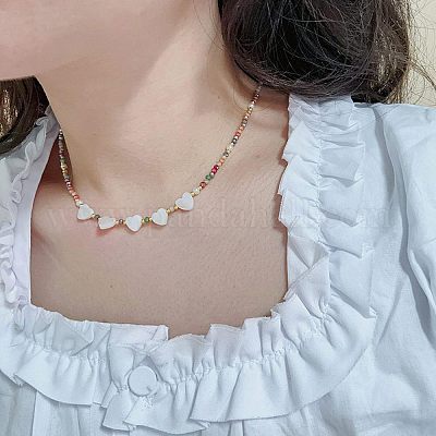 Бусины в форме сердца из натуральных ракушек и ожерелья из стеклянных бусин для женщин WG67538-01-1