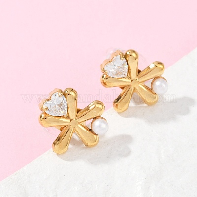 Серьги-гвоздики из нержавеющей стали 304 с кубическим цирконием EJEW-Z110-03G-04-1