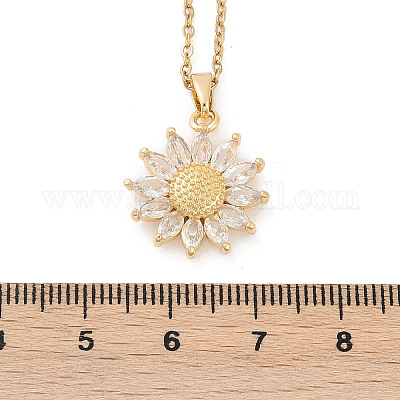 Латунный цветок микропаве кубический цирконий кулон ожерелья NJEW-C076-21G-1