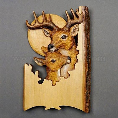 鹿の木彫壁掛