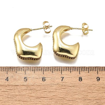 Женские серьги-гвоздики из латуни с микропаве и прозрачным кубическим цирконием EJEW-U056-01B-G-1