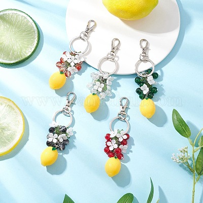 5 шт. брелок из непрозрачной смолы и окрашенного распылением стекла с эффектом кракле KEYC-JKC01343-1