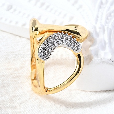 Латунные микро проложить манжеты кольца кубического циркония RJEW-D313-07PG-1