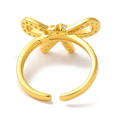 Открытые манжеты из латуни с бантом и микро-паве с прозрачным цирконием для женщин RJEW-C098-27G-1