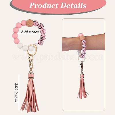 PandaHall Silicone Key Ring Bracelet Personalized Wristlet Keychain Beaded Keychain with Tassel Bohemian Wrist Keychain for Women Girls