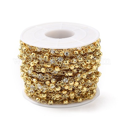 Цепочки из бисера ручной работы из латуни со стеклянными стразами CHC-M024-29G-1