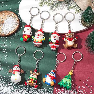 10 шт. 10 стиля рождественская тематика ПВХ пластиковые подвески брелки KEYC-JKC00934-1