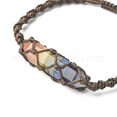 Браслет из плетеных бусин с изображением чакры и натуральных смешанных драгоценных камней BJEW-TA00315-1