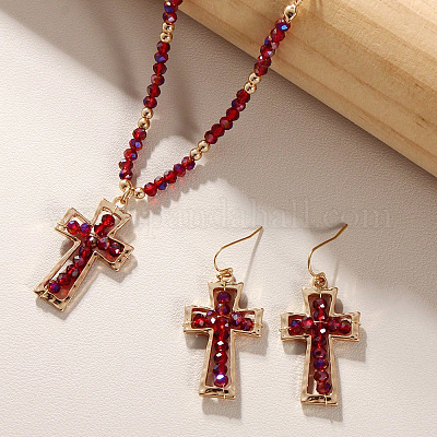 Ожерелья и серьги-подвески из цинкового сплава с крестом FS-WG71EA0-02-1
