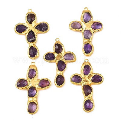 Большие подвески с натуральным аметистом KK-H516-27G-02-1