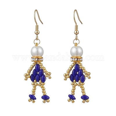 Серьги с подвесками из стеклянных бусин EJEW-MZ00366-1