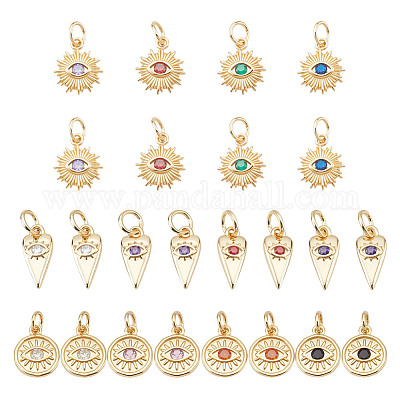 24 шт. 3 стиля латунные подвески с микропаве и кубическим цирконием KK-NB0003-95-1