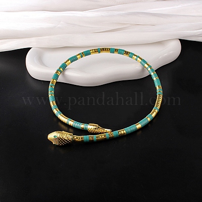 Ожерелья-чокеры со змеиным принтом из сплава зеленого цвета со стразами для женщин NJEW-Z087-01G-1