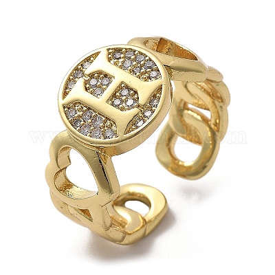 Открытые манжеты из латуни с микропаве и прозрачным цирконием для женщин RJEW-K289-02G-H-1