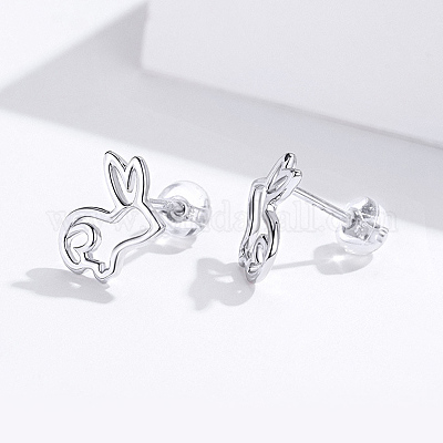Rabbit Earrings. Genuine 925 Sterling Silver. Unique Beautiful 