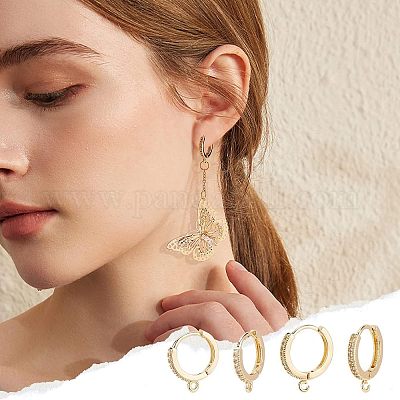 16 шт. 2 стиля латунных сережек-колец с микропаве из прозрачного кубического циркония ZIRC-FH0001-22-1