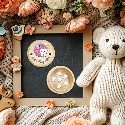 Круглая деревянная шкатулка из бука 3d с гравировкой Моя первая зубная фея CON-WH0120-001-1