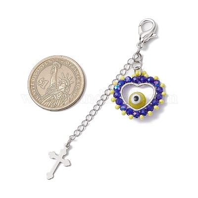 Подвеска в виде сердца из стеклянных бусин и лампворк ручной работы от сглаза HJEW-MZ00211-04-1