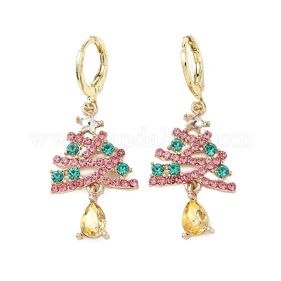 Рождественские серьги-кольца из сплава со стразами EJEW-F399-02G-1