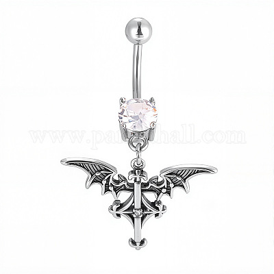 Кольца для живота в форме штанги из хирургической нержавеющей стали 316L с прозрачным кубическим цирконием FS-WG3A43F-07-1