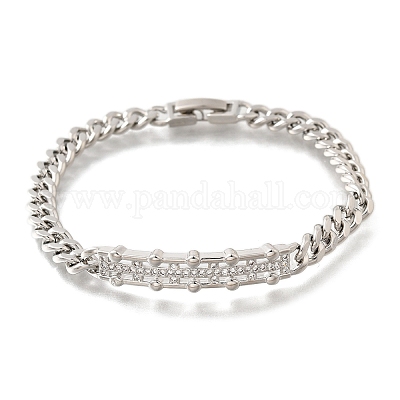 Браслеты из латунных прямоугольных звеньев с микропаве из прозрачного кубического циркония BJEW-F498-01A-P-1