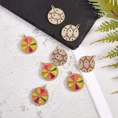 5шт экологически чистая латунь микро паве кубический цирконий с эмалевыми подвесками KK-SZ0005-71-1