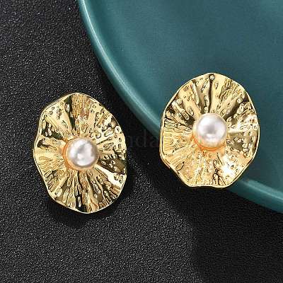 Овальные серьги-гвоздики из латунного АБС-пластика с имитацией жемчуга EJEW-S258-03G-1