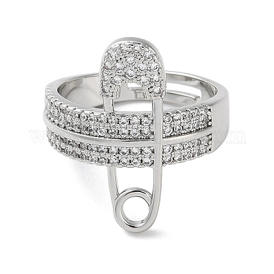 Регулируемые кольца из латуни со стразами в форме английской булавки для женщин RJEW-P112-01P-1