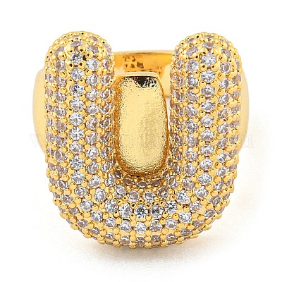 Латунное микро-паве прозрачное кольцо-манжета с буквами кубического циркония для женщин RJEW-M173-01G-U-1