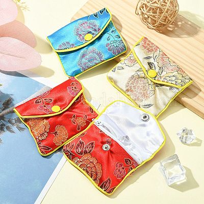 Wholesale Rectangle Floral Embroidery Cloth Zipper Pouches 