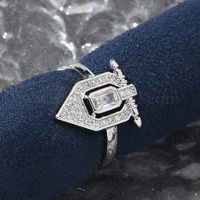 Кольца-манжеты для пальцев с микропаве из прозрачных кубических цирконий из латуни для женщин RJEW-U033-10P-1