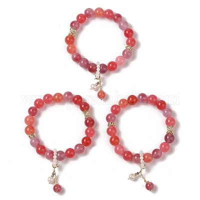 Эластичные браслеты из натуральных окрашенных драгоценных камней и натурального жемчуга толщиной 10.5 мм BJEW-C068-09G-1