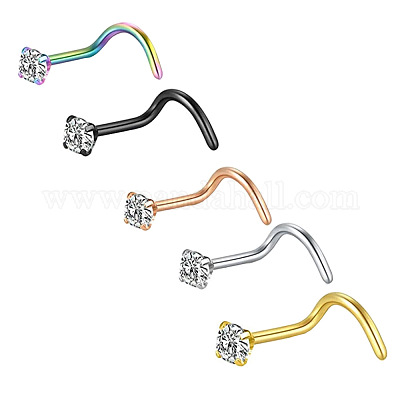 Кольца для носа «рыбий хвост» из нержавеющей стали 304 с микропаве из прозрачного кубического циркония WG924B3-02-1