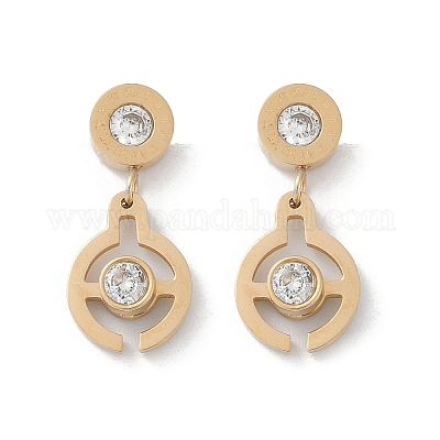 Плоские круглые серьги-гвоздики из нержавеющей стали 304 с микропаве из прозрачных кубических цирконий EJEW-Z089-28G-1