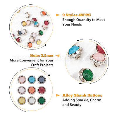 45 шт. 9-х цветные пуговицы из сплава с тремя отверстиями на ножке BUTT-FH0001-006-1