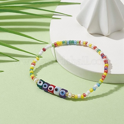 Женский стрейч-браслет с натуральным жемчугом и дурным глазом BJEW-JB09371-1