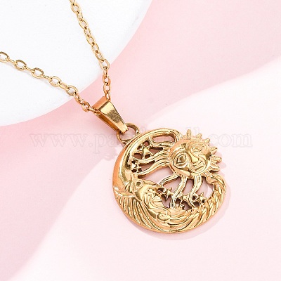 Ожерелья с подвесками из нержавеющей стали 304 «Луна NJEW-H059-14G-1